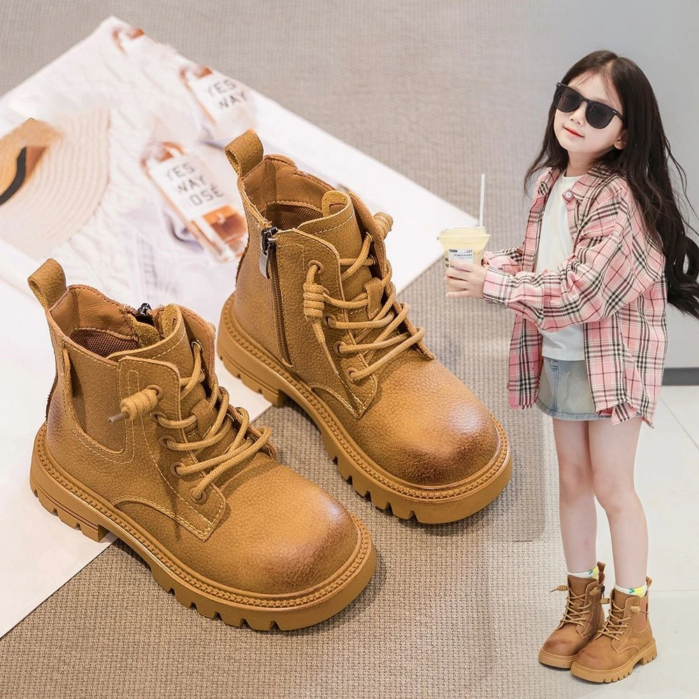 ABC女童马丁靴2025秋冬新款加绒保暖儿童皮靴男童英伦风儿童靴子