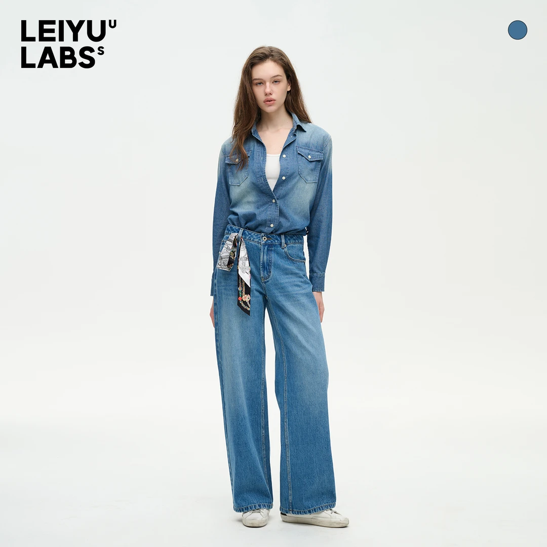 LEIYU LABS中低腰宽松直筒牛仔裤女冬2025年新款洗水复古休闲长裤