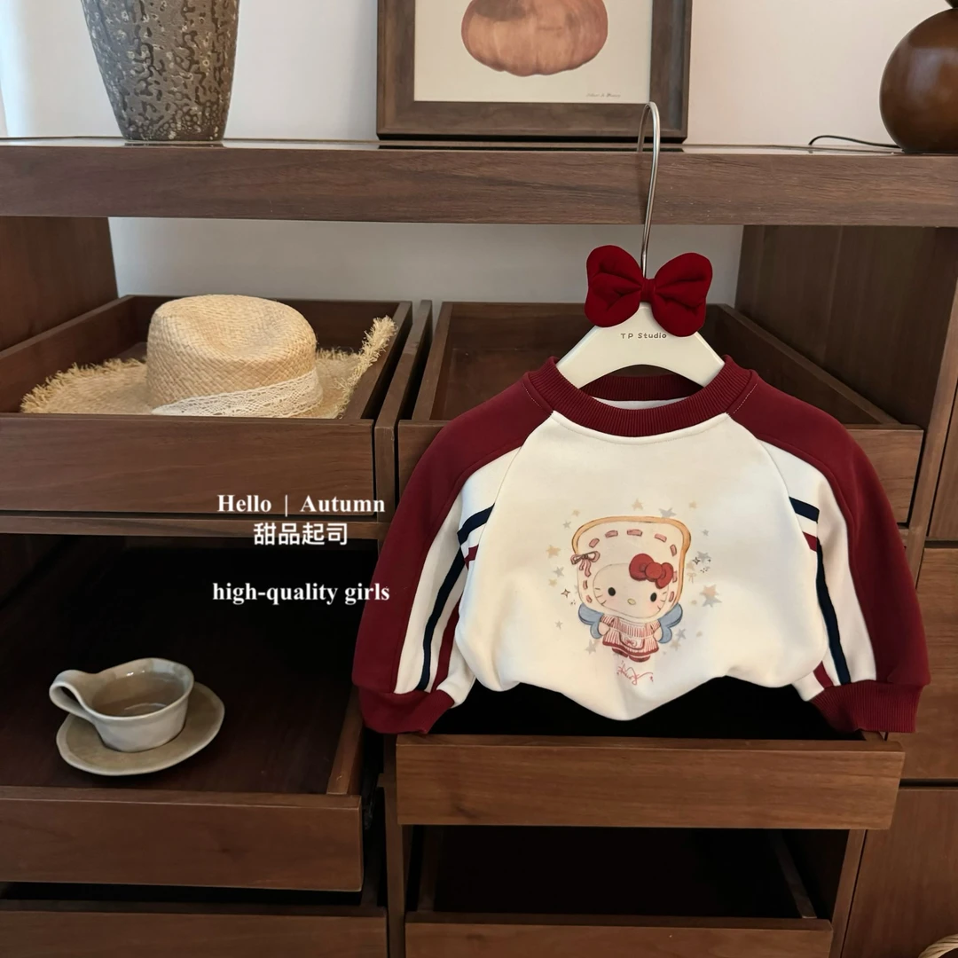 【甜品起司】原创设计！韩系女宝宝可爱卡通kt猫咪一体加绒加厚卫衣
