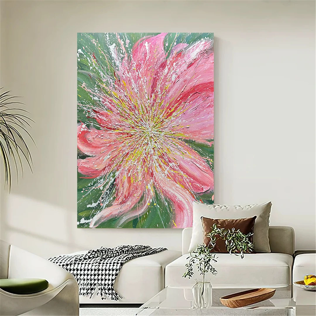 （见花则喜）手工油画现代简约竖版花卉装饰画客厅沙发走廊玄关挂画