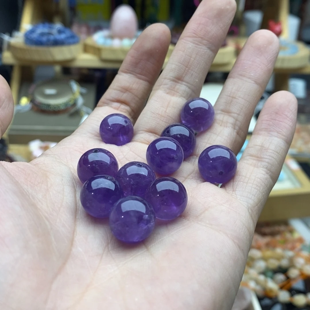 玛瑙/玉髓未镶嵌珠宝半成品一个天然12.5mm紫水晶圆珠A989