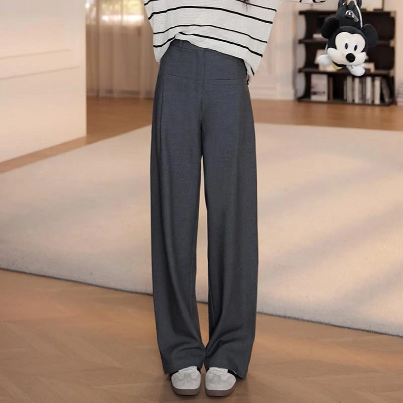 秋季新款休闲气质灰色高级感西装裤女设计感口袋直筒裤子百搭显瘦