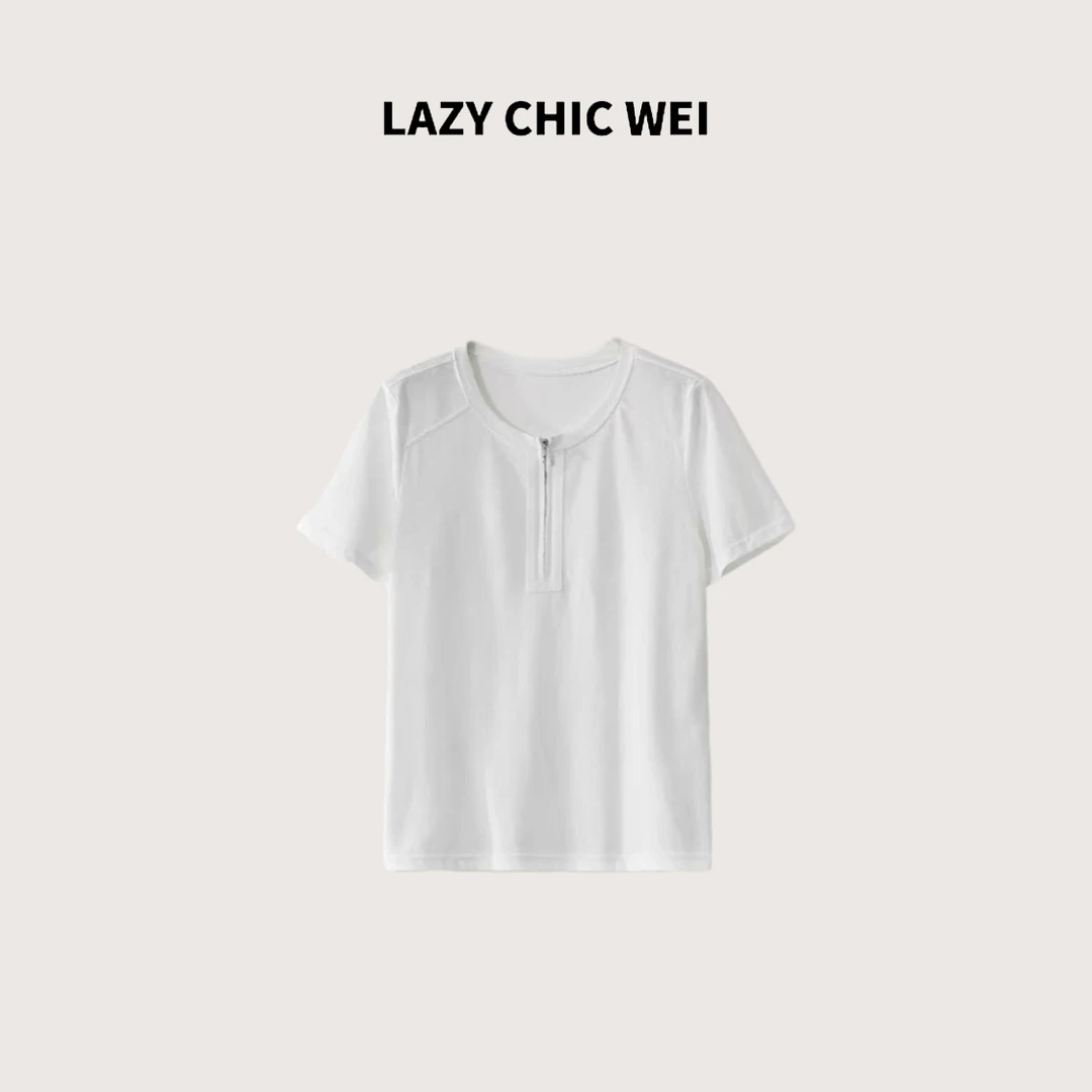 LAZY CHIC WEI 棉混纺雪花纹极简温网风拉链亨利衫25SSW1200