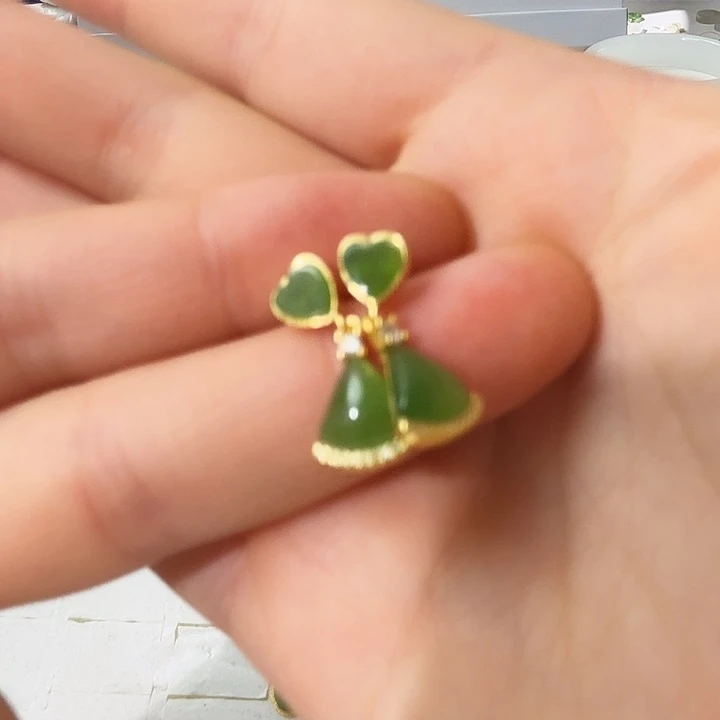 和田玉银S925镀金镶嵌耳饰