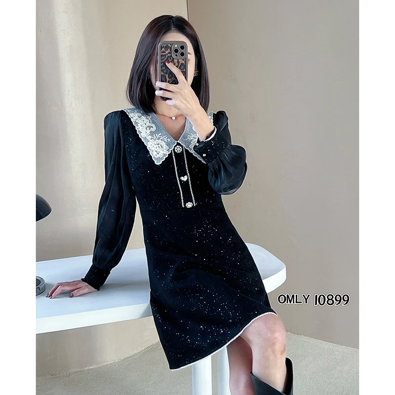 LMY 欧曼丽影 花边V领连衣裙 #10899