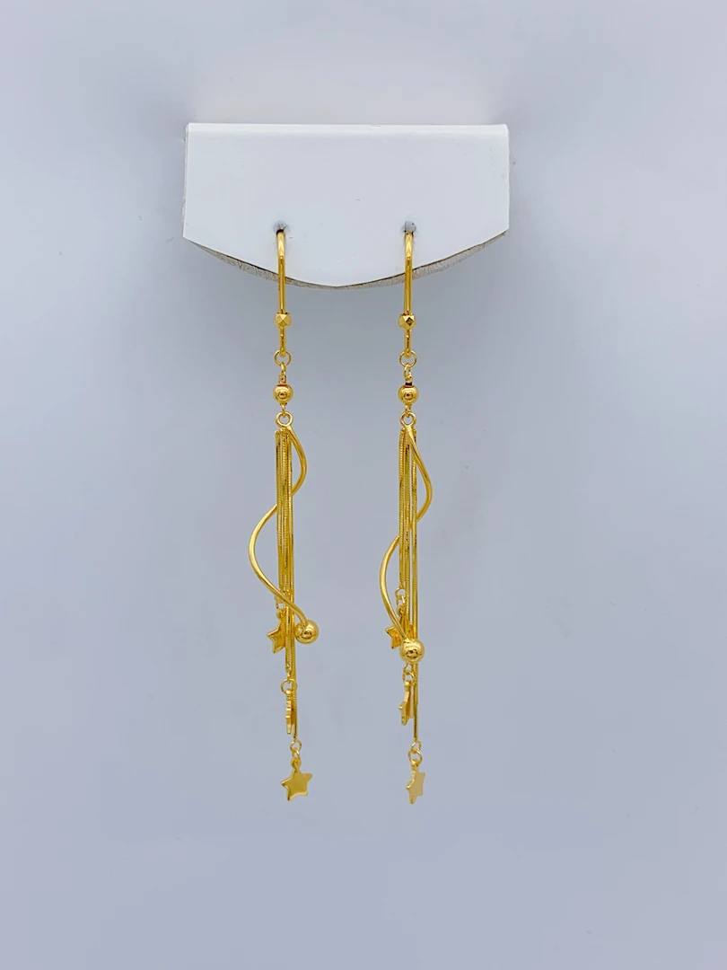 老庙黄金 足金 精工5G工艺 星星流苏波浪 耳钩 3.73克