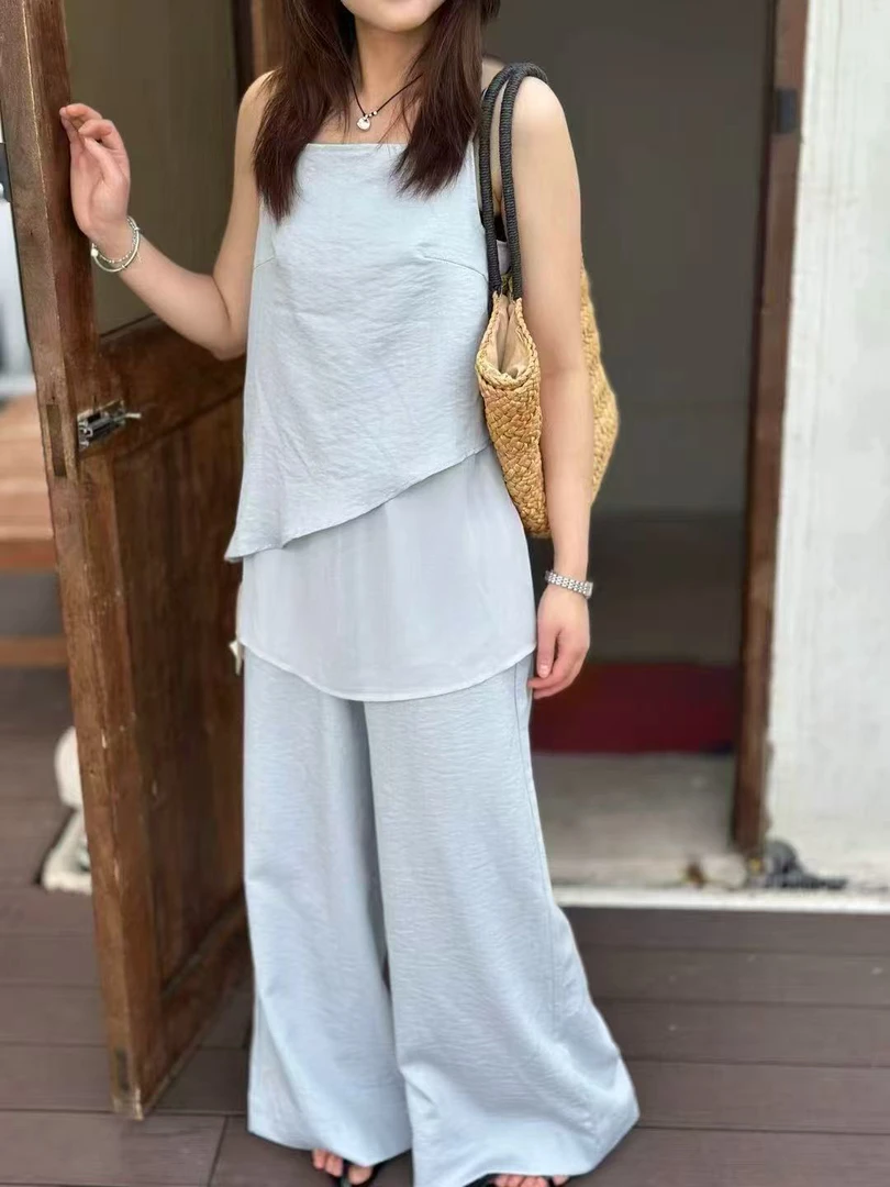 花花家时尚新款吊带上衣阔腿裤套装（22307）