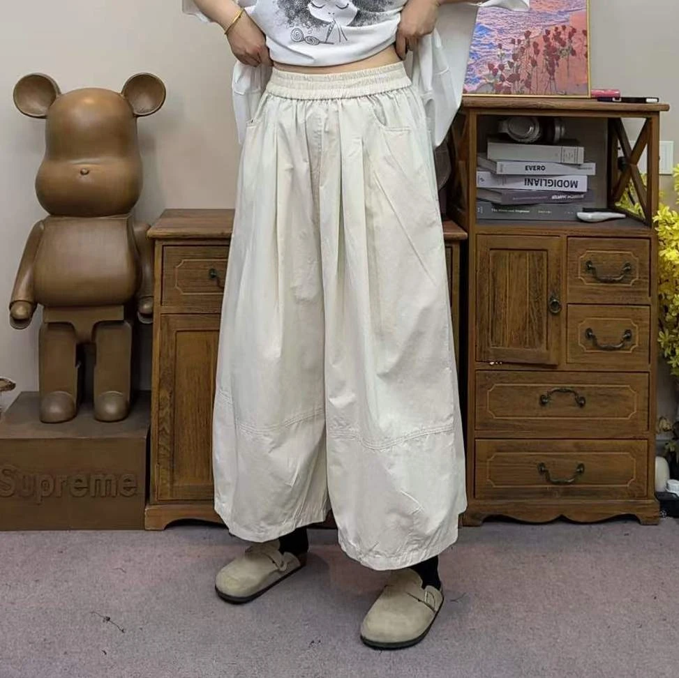 夏季日系三色大版休闲阔腿裤女显瘦百搭舒适休闲裤女