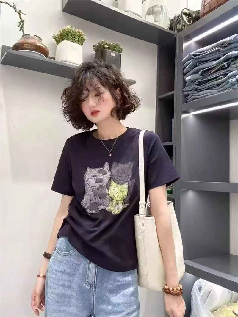 时尚百搭减龄猫咪新款百搭T