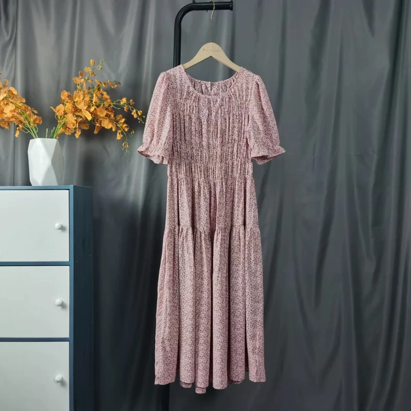 [H1273黑碎花连衣裙女士时尚气约潮拼接裙子春秋色牛ssss