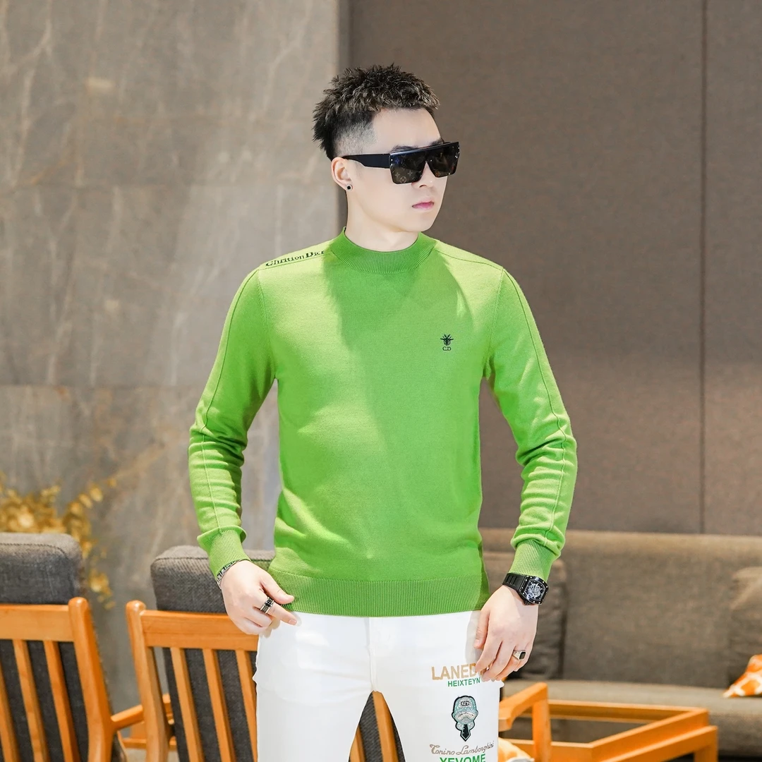 冬季厚款山青绿色圆领长袖内搭羊毛混纺毛衣修身打底衫男GL82710