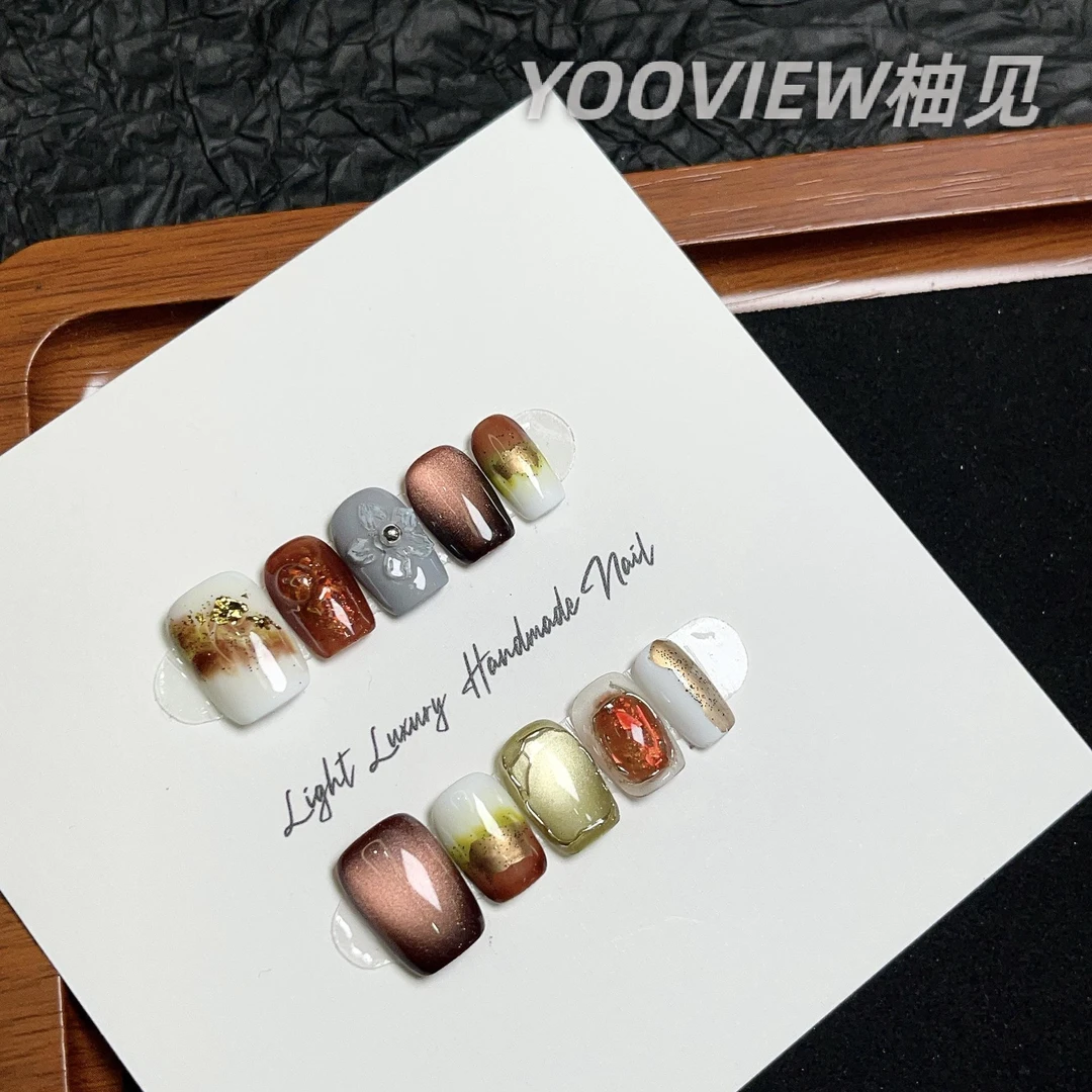 高级感穿戴甲【安艺精品】玻璃珠晶石猫眼INS风立体花瓣纯手工