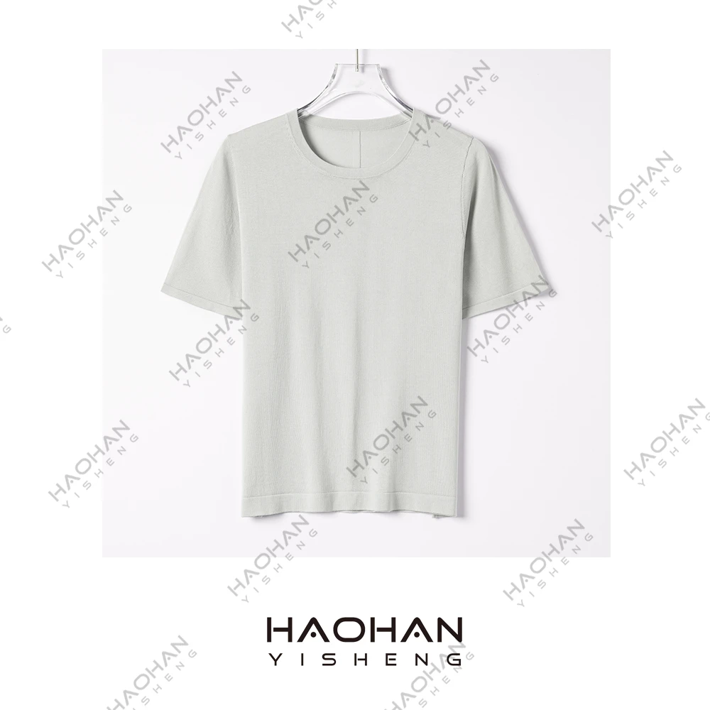 #HAOHAN昊涵# 100莱赛尔夏季简约百搭纯色圆领短袖针织衫BY-25905