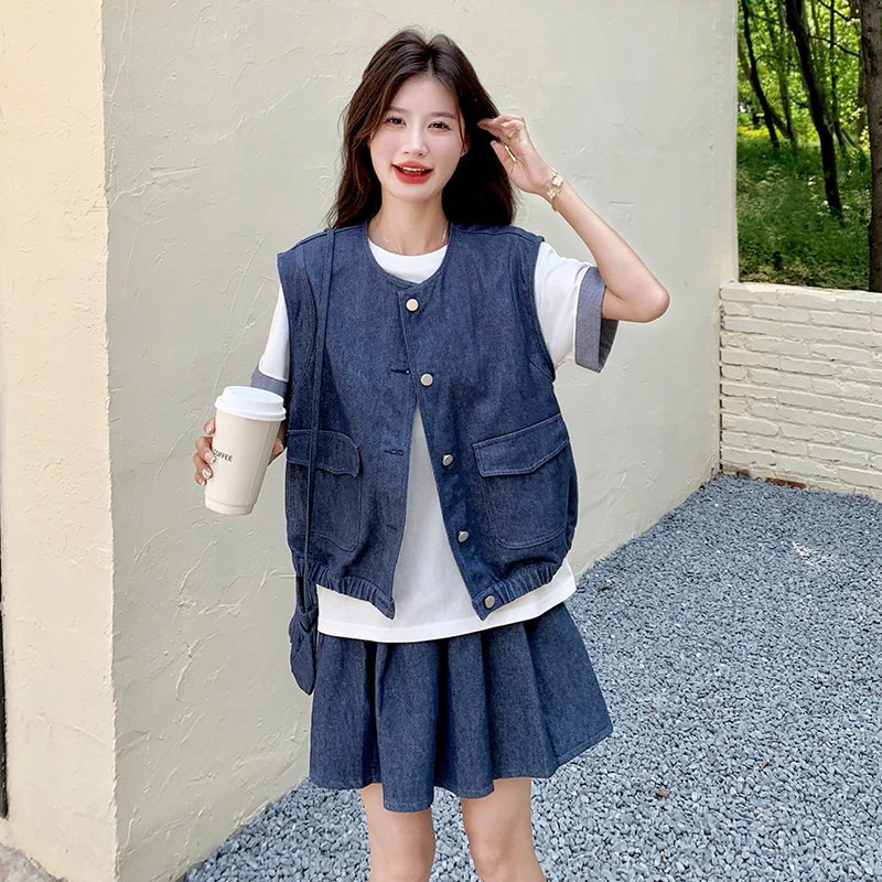 外穿时尚套装休闲风春秋牛仔复古百搭韩版夏季通勤风洋气短款春夏
