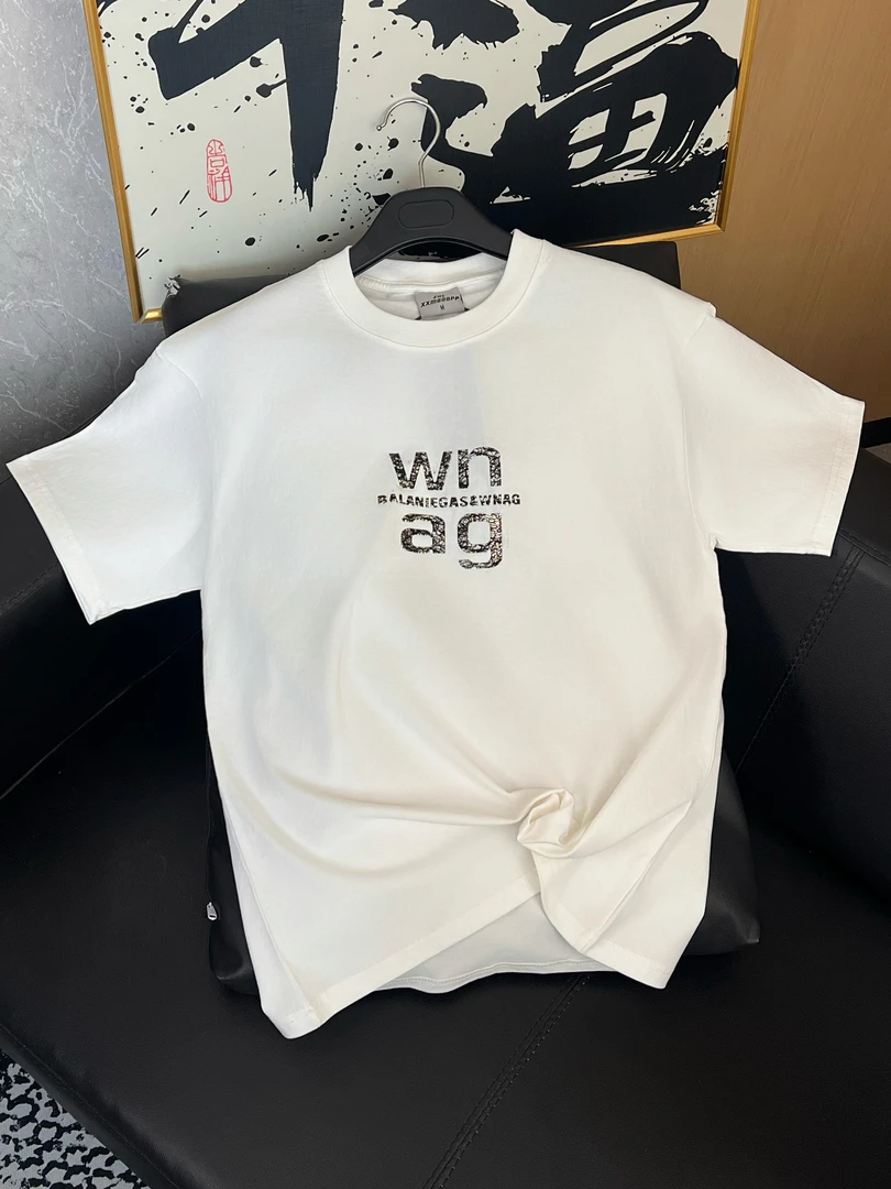 隔壁老王T镭射银字母圆领短袖男女同款重磅纯棉T恤黑V38白V37