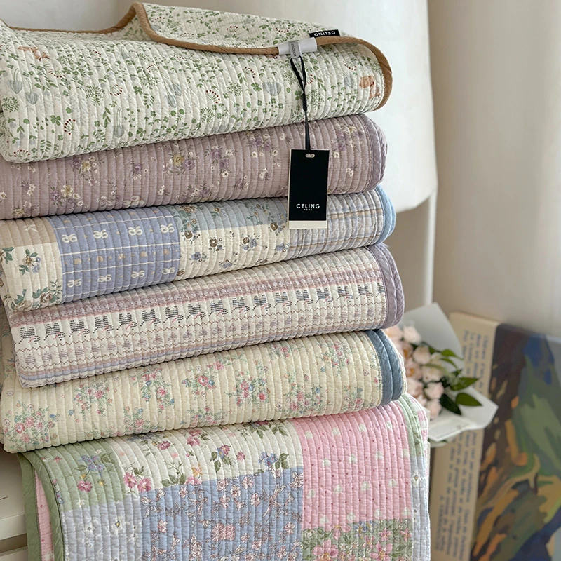 韩国砂洗双面全棉棉花床盖单件纯棉绗缝夹棉防滑床单榻榻米炕盖