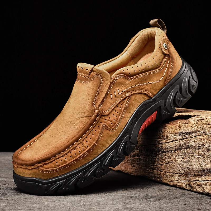 头层牛皮秋季户外男鞋真皮软底男士商务休闲皮鞋防滑厚底爸爸鞋子