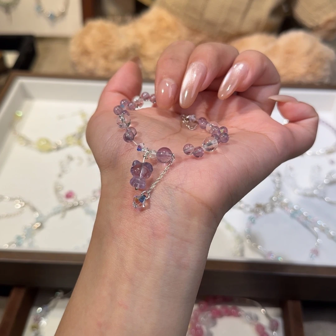 银S925镶嵌手链烟晶紫水kt