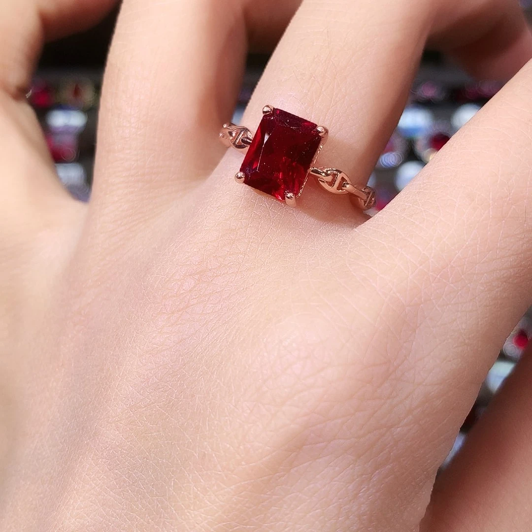 银S925镶嵌戒指红宝石玫瑰金79