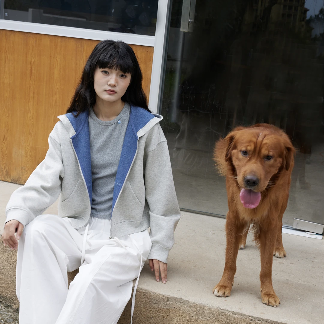 1883灰色连帽卫衣韩系休闲穿搭宽松开衫外套