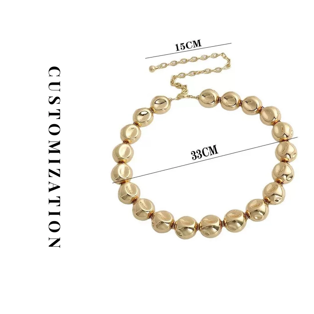 铁合金项链 金属半圆凹陷圆珠项链女新款爆款轻奢锁骨链颈链潮