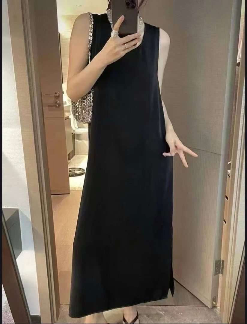 8333号#3362#宽松后背交叉带设计休闲背心裙（无口袋无里衬）（预）