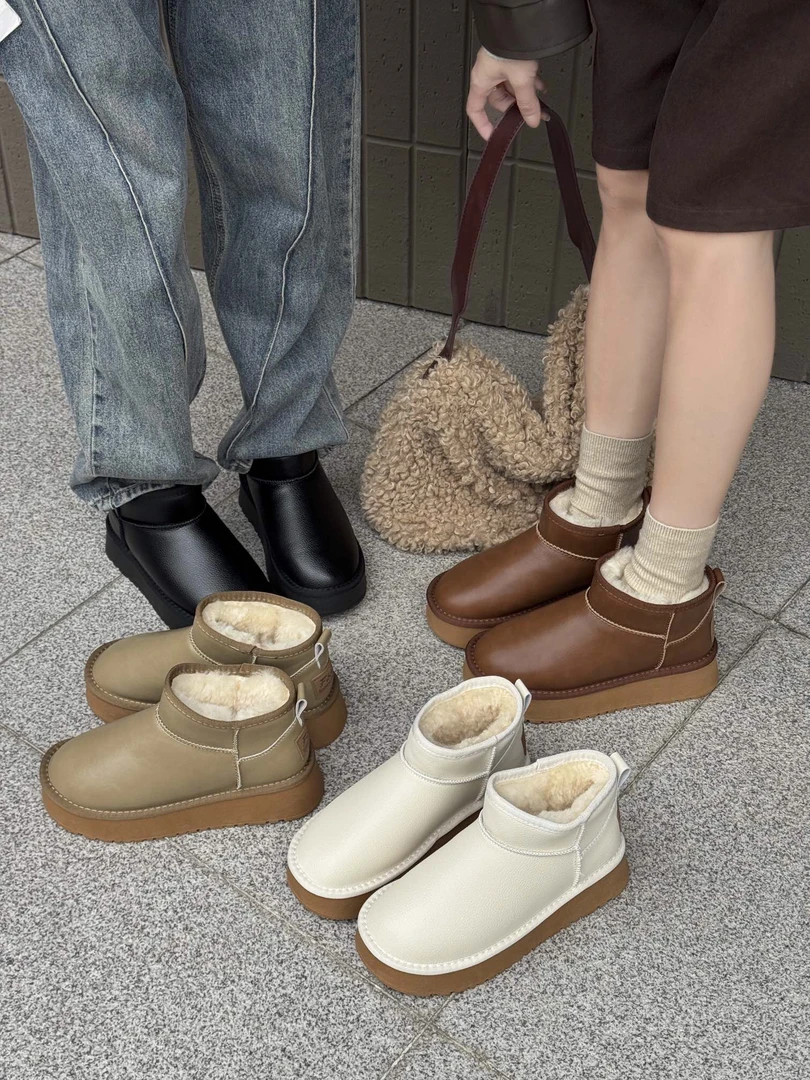 厚底皮面雪地靴女加绒加厚保暖面包棉鞋2025新款冬季防滑防水短靴
