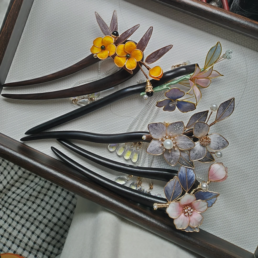 新中式非遗蚕丝手工绒花发簪古风汉服头饰盘发国风发饰