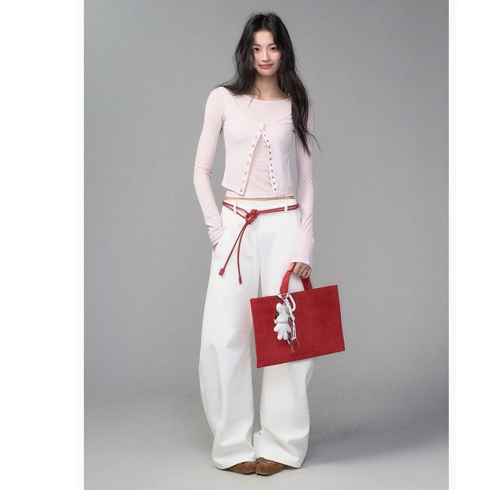 韩系通勤假两件设计感微透打底衫春秋季显瘦圆领宽松型长袖T恤女