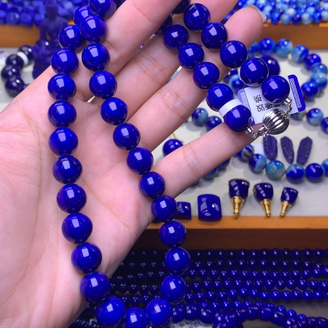 青金石银S925镶嵌项链11.5mm