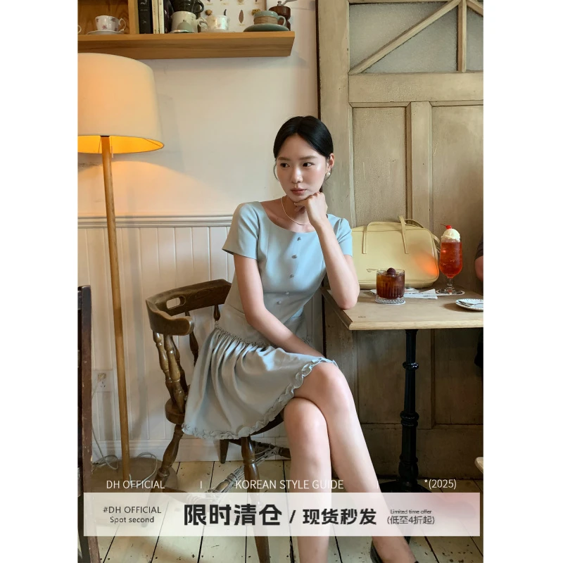 清 DH OFFICIAL 大花【德鲁纳公园 Park】甜美荷叶花边花苞连衣裙