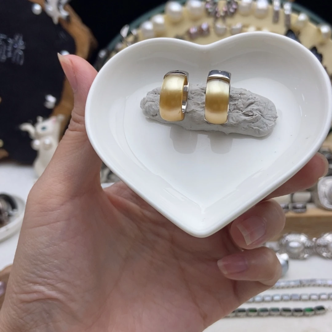 海水珍珠画框银S925镶嵌金珠耳扣