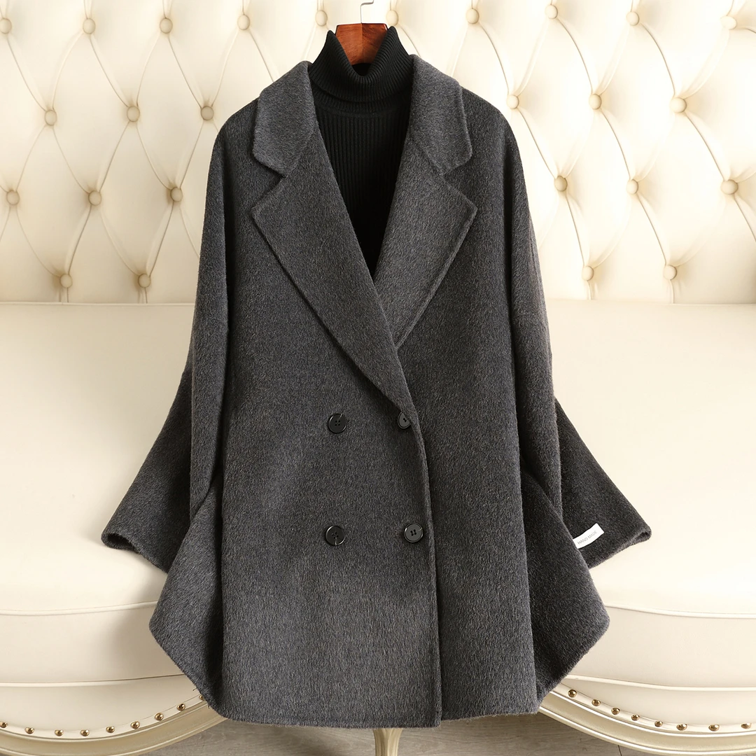 双面羊毛大衣女短款2025新款高级感双排扣西装领毛呢外套女218