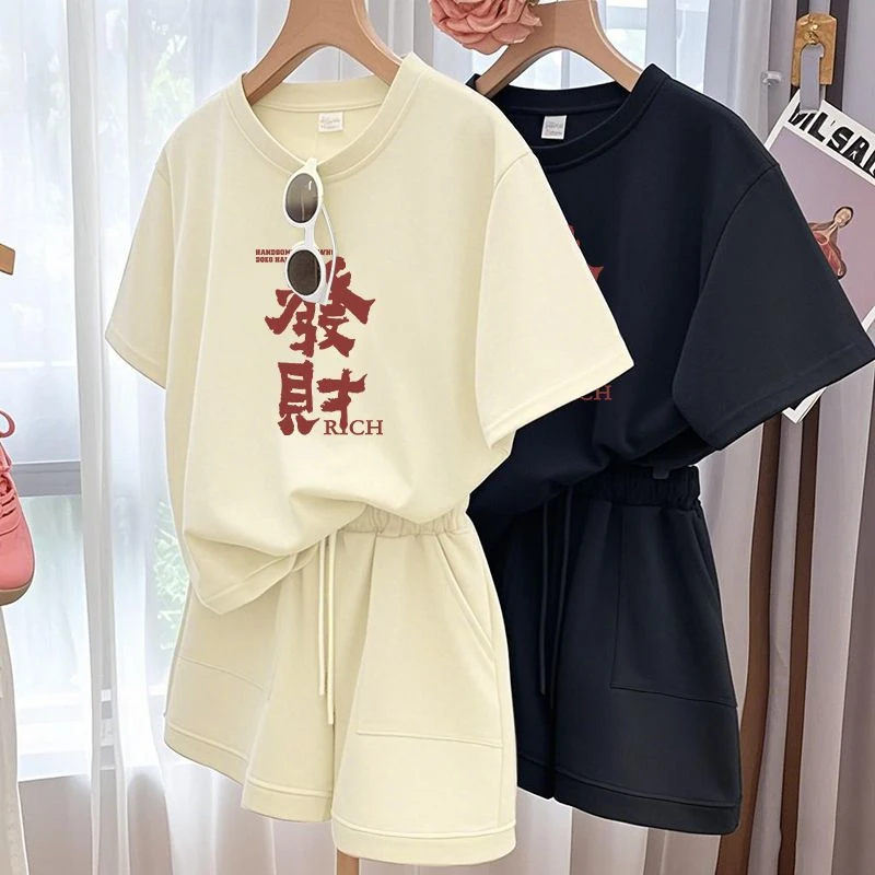 夏季休闲运动套装女韩版显瘦大码时尚薄款宽松气质减龄短袖两件套