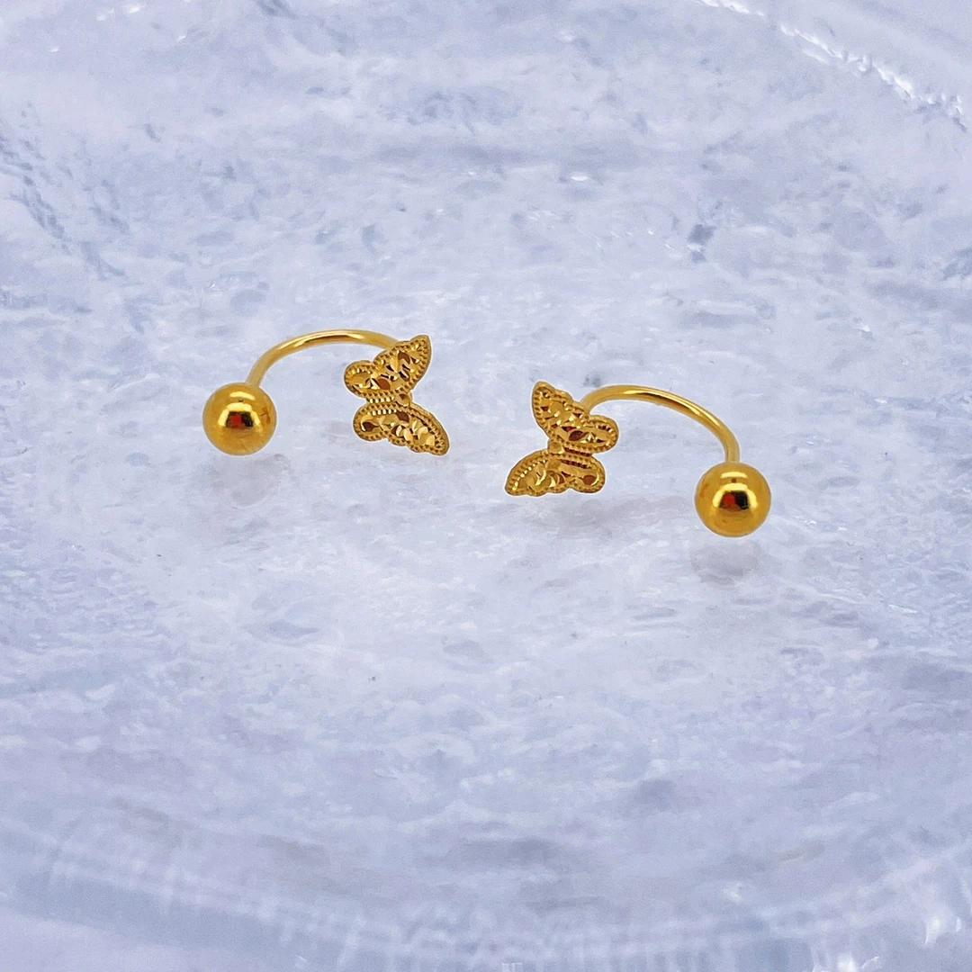 足金999 黄金U型碎金蝴蝶金耳钉 1.76 2407020112
