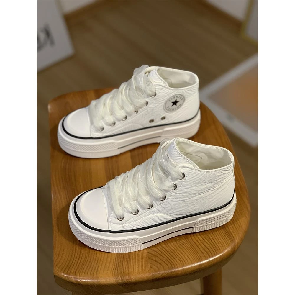 女式软底高帮白鞋新款春夏薄饼干运动鞋韩式平底厚底休闲鞋