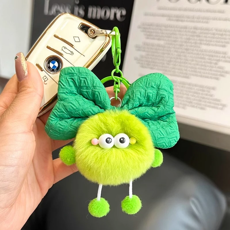 可爱獭兔毛蝴蝶结煤球精灵挂件书包包公仔挂饰卡通玩偶汽车钥匙扣