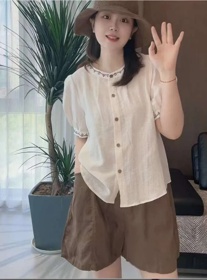 【菲菲爱穿搭】2025夏季薄款亚麻衬衫女气质显瘦时尚百搭小衫