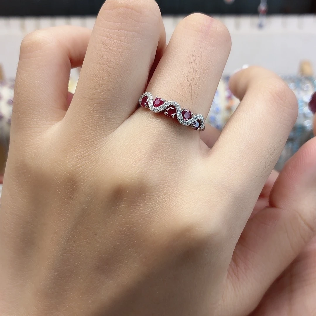 戒指红宝石银S925镶嵌