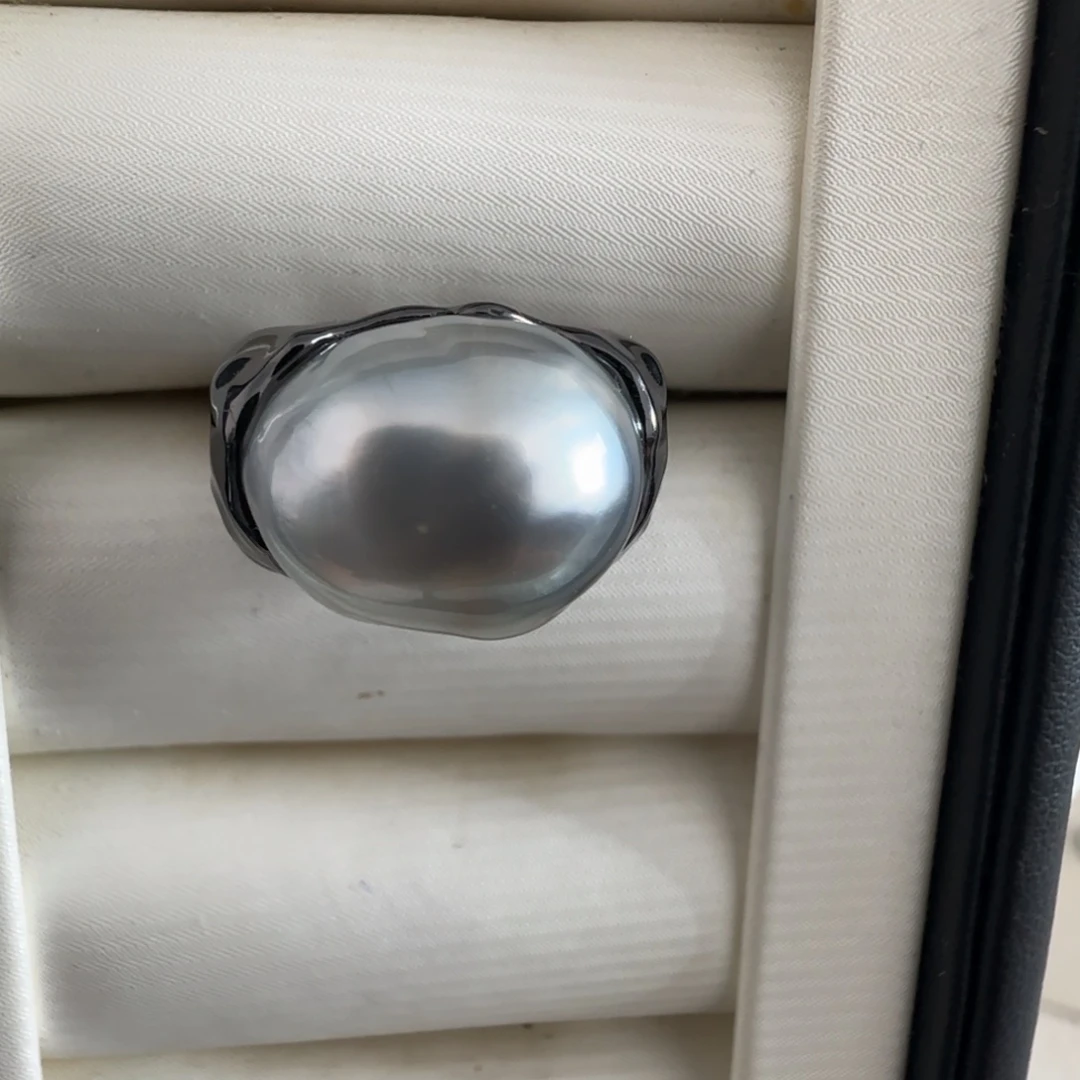 银S925镶嵌戒圈海水珍珠