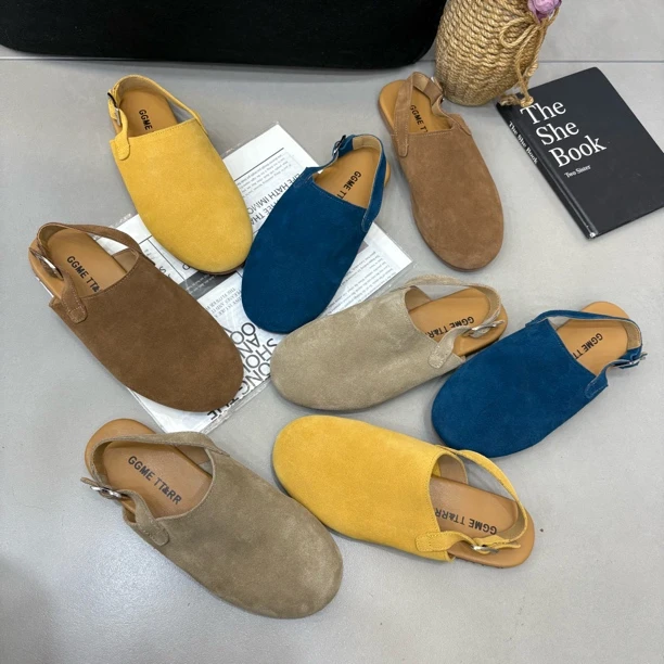 小雨家【韩版】磨砂皮包头平底一脚蹬外穿软底一脚蹬豆豆鞋单鞋凉鞋