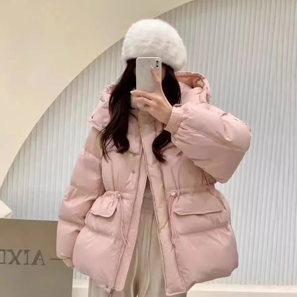 反季千贝斯羽绒服女短款秋冬韩版收腰显瘦加厚白鸭绒连帽宽松外套