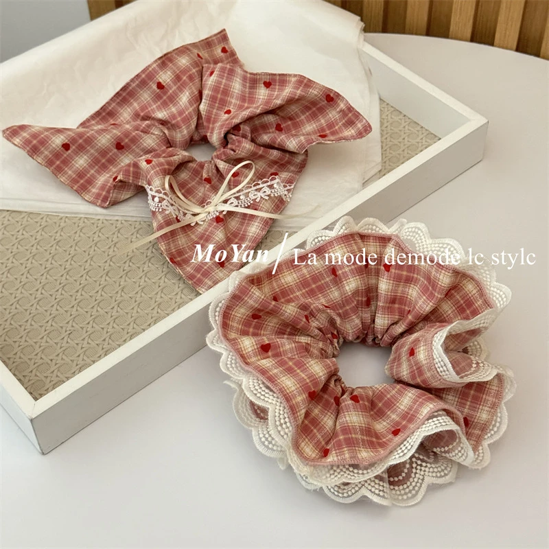 朵薇！韩版高级感AB面小蛮腰大肠发圈蕾丝蝴蝶结方巾扎发圈方巾