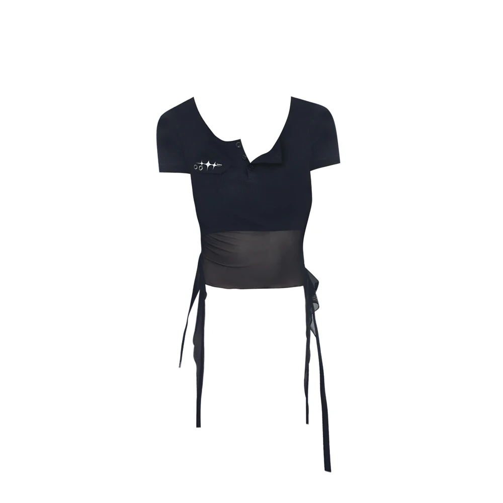 苏江鸟 网纱流苏飘逸爵士辣妹短袖T恤女夏kpop跳舞轻盈上衣潮2025