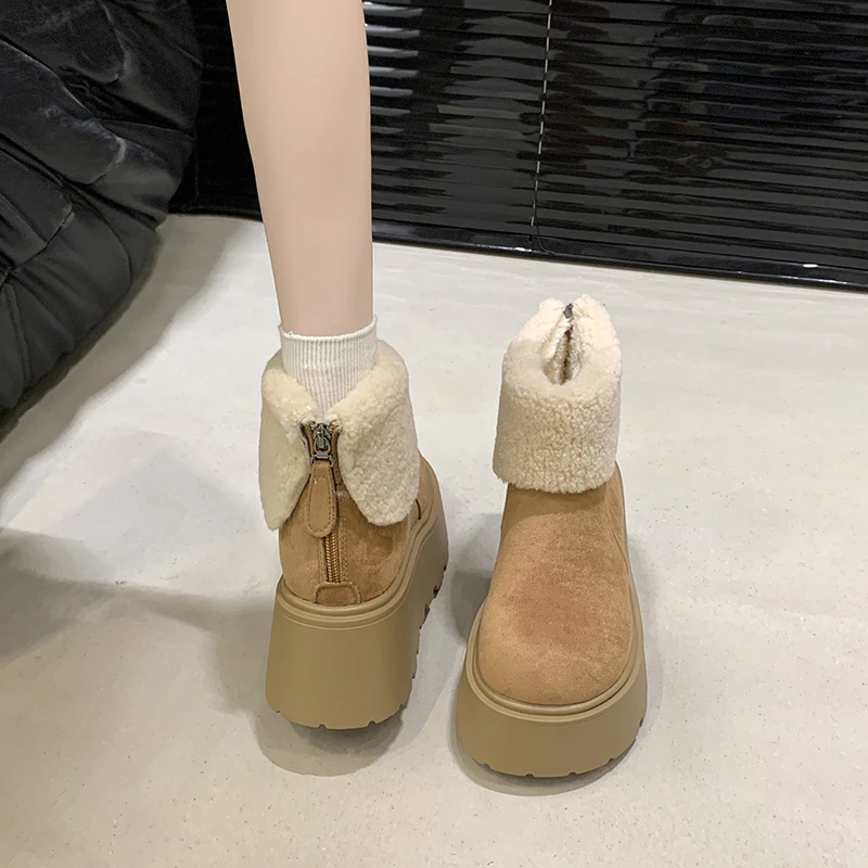 厚底增高雪地靴女2025新款冬季时尚百搭毛毛勃肯短靴加绒保暖棉鞋