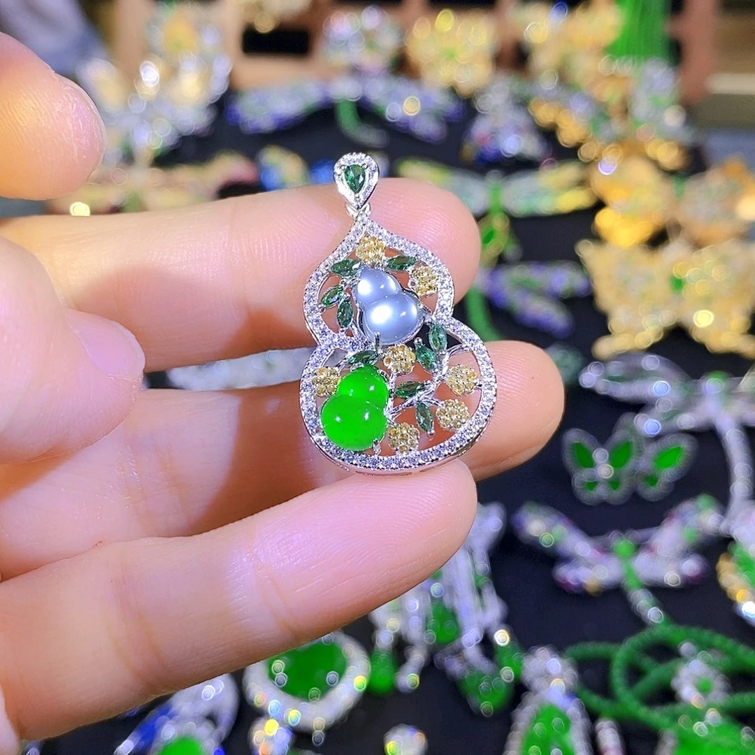 吊坠(不含链)银S925镶嵌翡翠