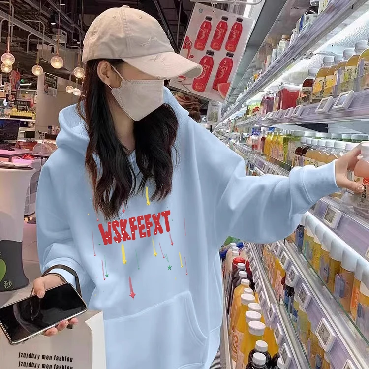 雾霾蓝连帽卫衣女2025秋冬新款宽松慵懒长袖上衣爆款加绒加厚外套