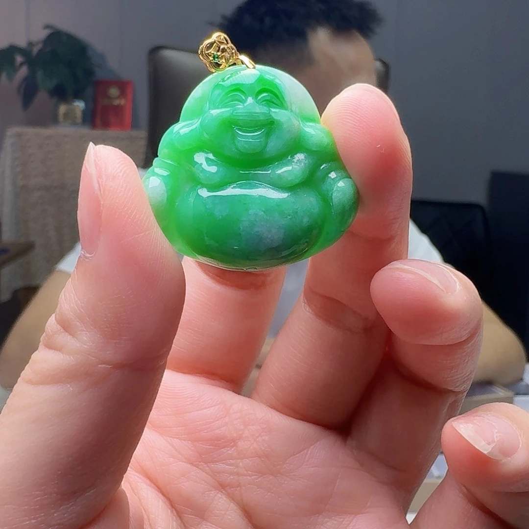 翡翠18K金镶嵌吊坠(不含链)天然