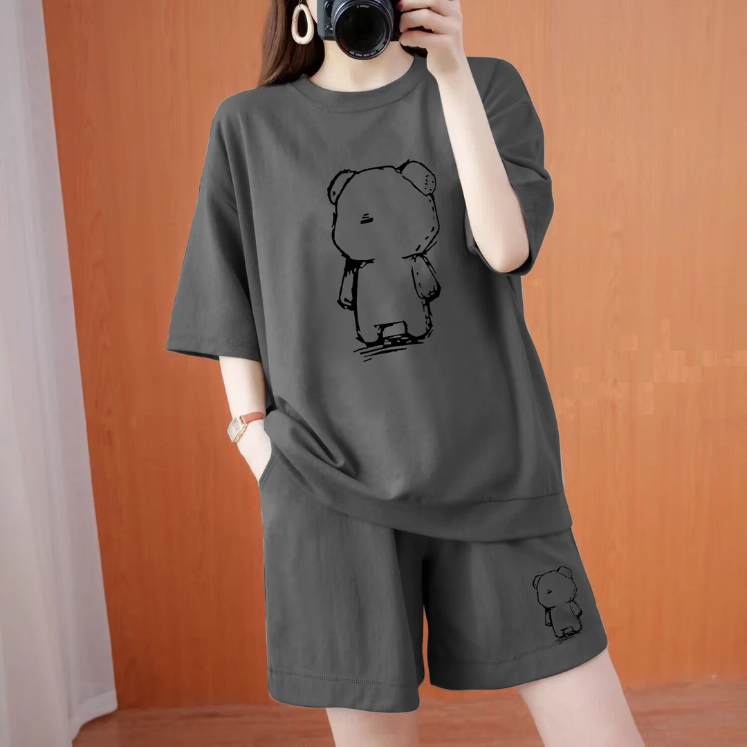 【有运费险】100%纯棉时尚套装女士短袖大码运动休闲妈妈装宽松夏季