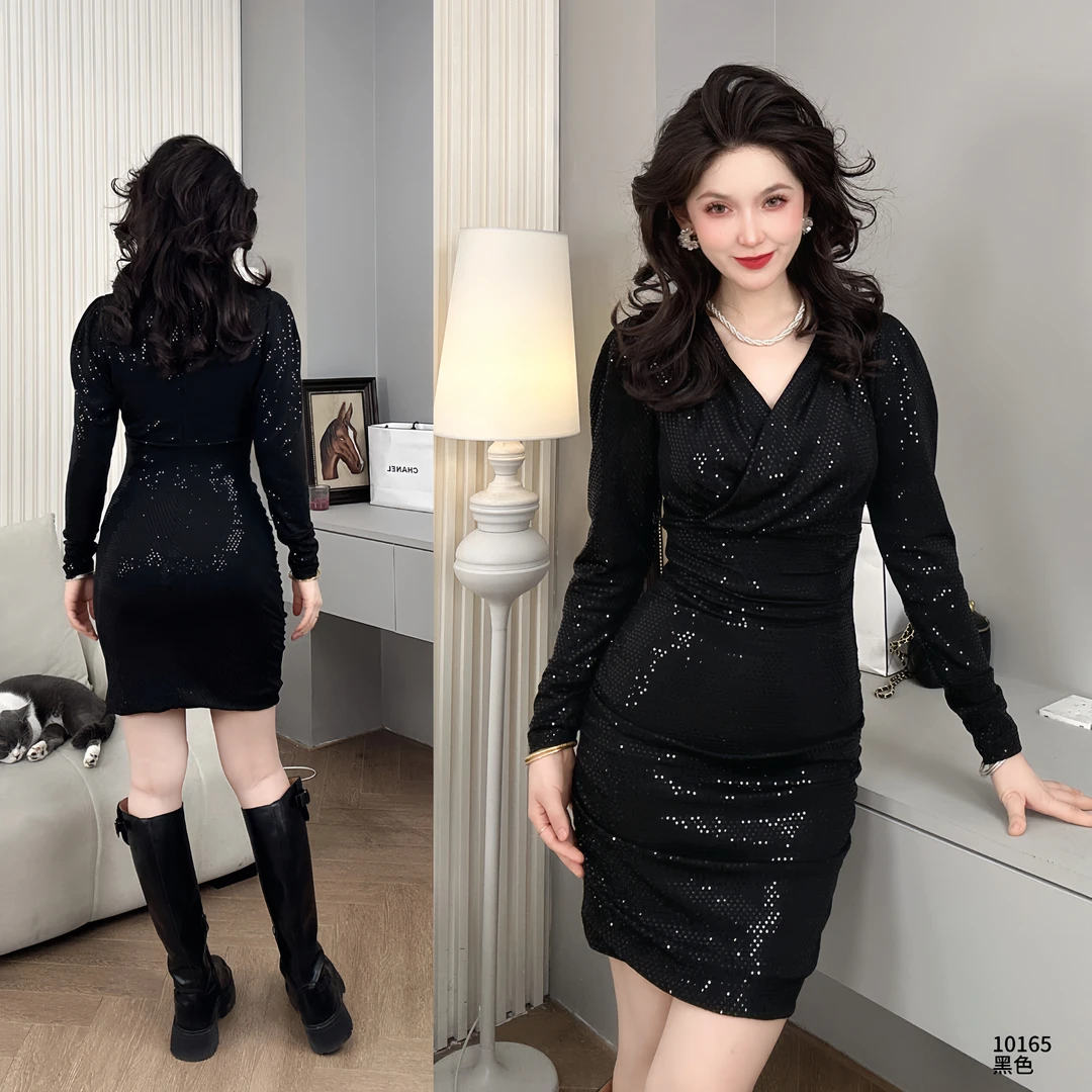 Saeda品牌女装纯御风性感亮片包臀连衣裙YF10165